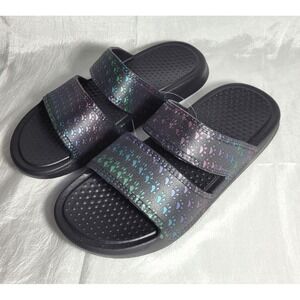 Animal Rescue Site Rainbow Paw Print Slide Sandals - Sz 6 - Black